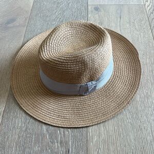 H&M Straw Hat Fedora with Blue Ribbon